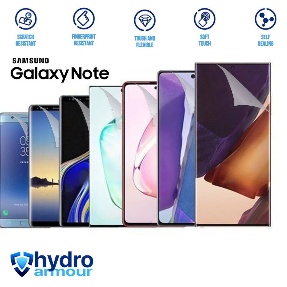 Clear HD Hydrogel Screen Protector | Anti-Scratch Protection for Samsung Galaxy Note 1 2 3 4 5 7 8 9 10 20 Ultra