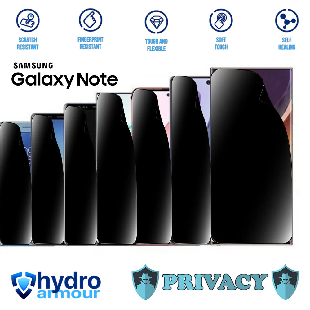 Heavy Duty Privacy Hydrogel Screen Protector HD Anti-Spy Film Samsung Galaxy Note 1 2 3 4 5 7 8 9 10 20 Ultra